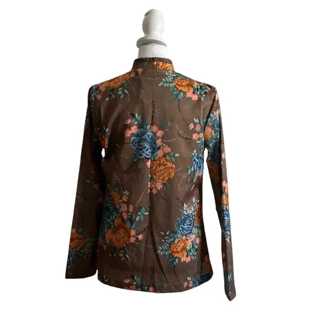 Vintage 1970s Sears Dress Cardigan Taupe Floral 2 Piece Set Maxi US Size 10 - Picture 13 of 16